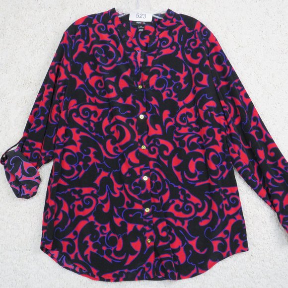 Style & Co.* Women's Long‎ Sleeve V-Neck Button Down Collarless Blouse Size~ XL - Picture 1 of 7